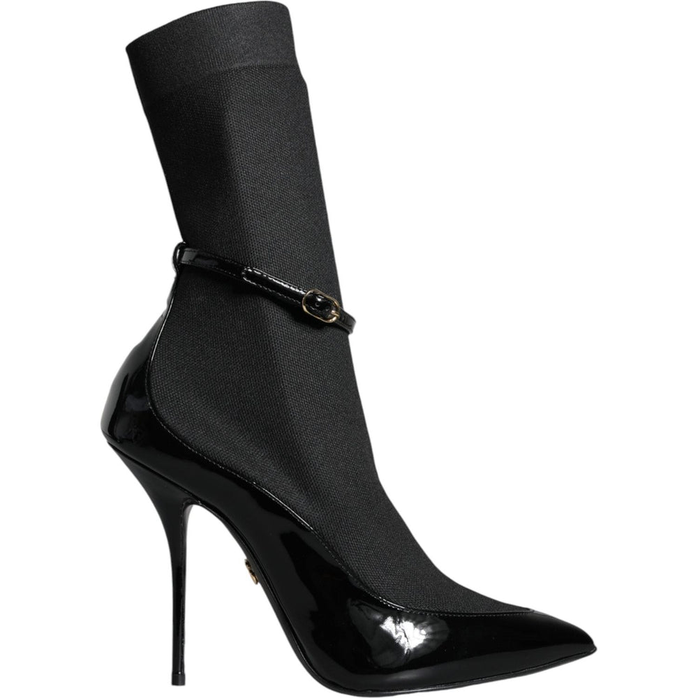 Dolce & Gabbana Black Leather Stilettos Booties Socks Shoes LA11379-39
