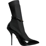 Dolce & Gabbana Black Leather Stilettos Booties Socks Shoes LA11379-39