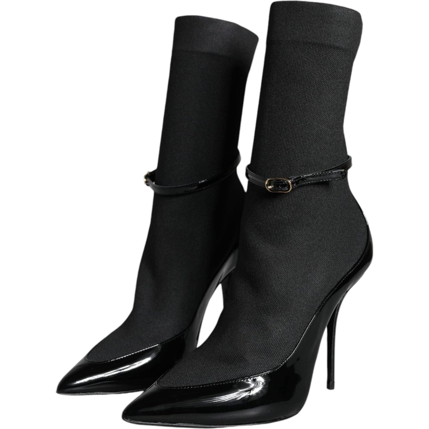 Dolce & Gabbana Black Leather Stilettos Booties Socks Shoes LA11379-39