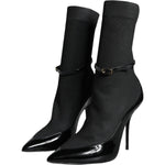 Dolce & Gabbana Black Leather Stilettos Booties Socks Shoes LA11379-39