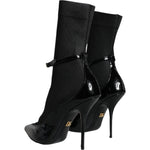Dolce & Gabbana Black Leather Stilettos Booties Socks Shoes LA11379-39