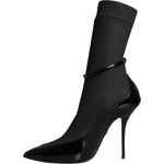 Dolce & Gabbana Black Leather Stilettos Booties Socks Shoes LA11379-39
