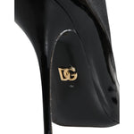 Dolce & Gabbana Black Leather Stilettos Booties Socks Shoes LA11379-39