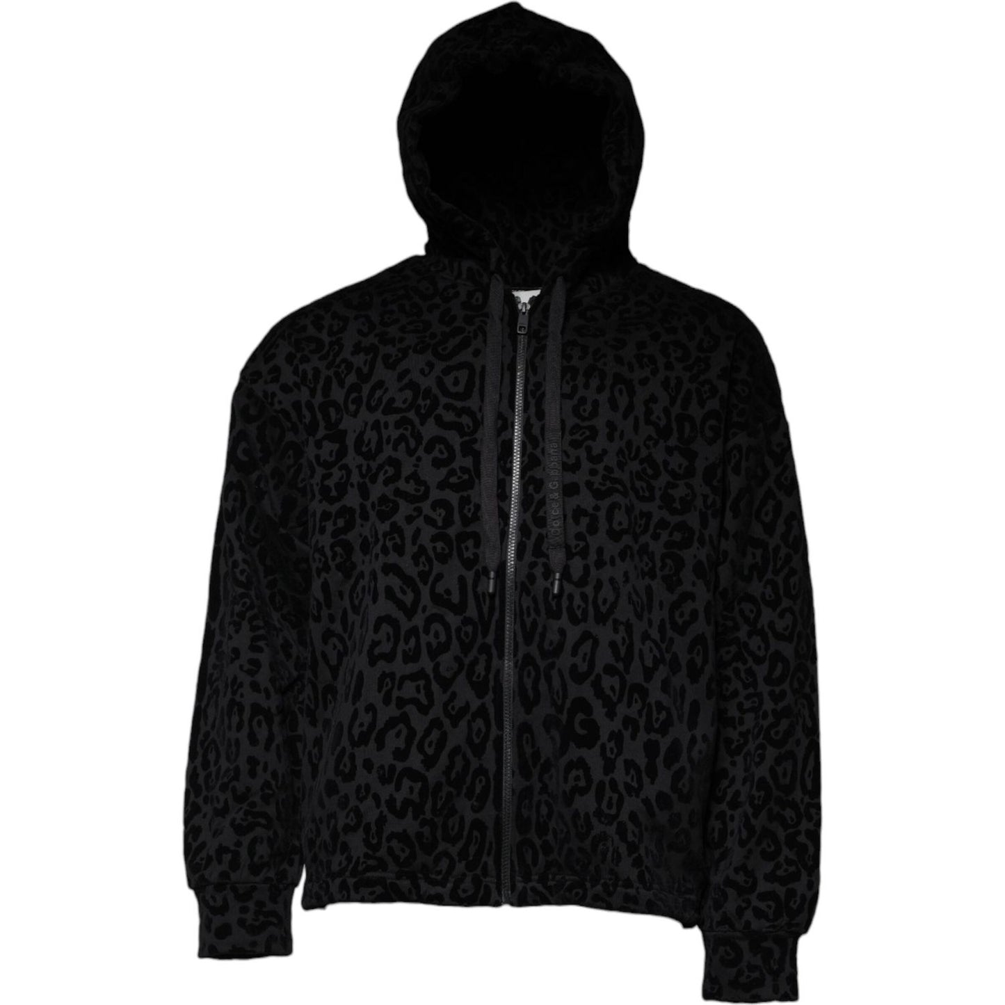 Dolce & Gabbana Black Leopard Cotton Hooded Full Zip Sweater TSH86961-48