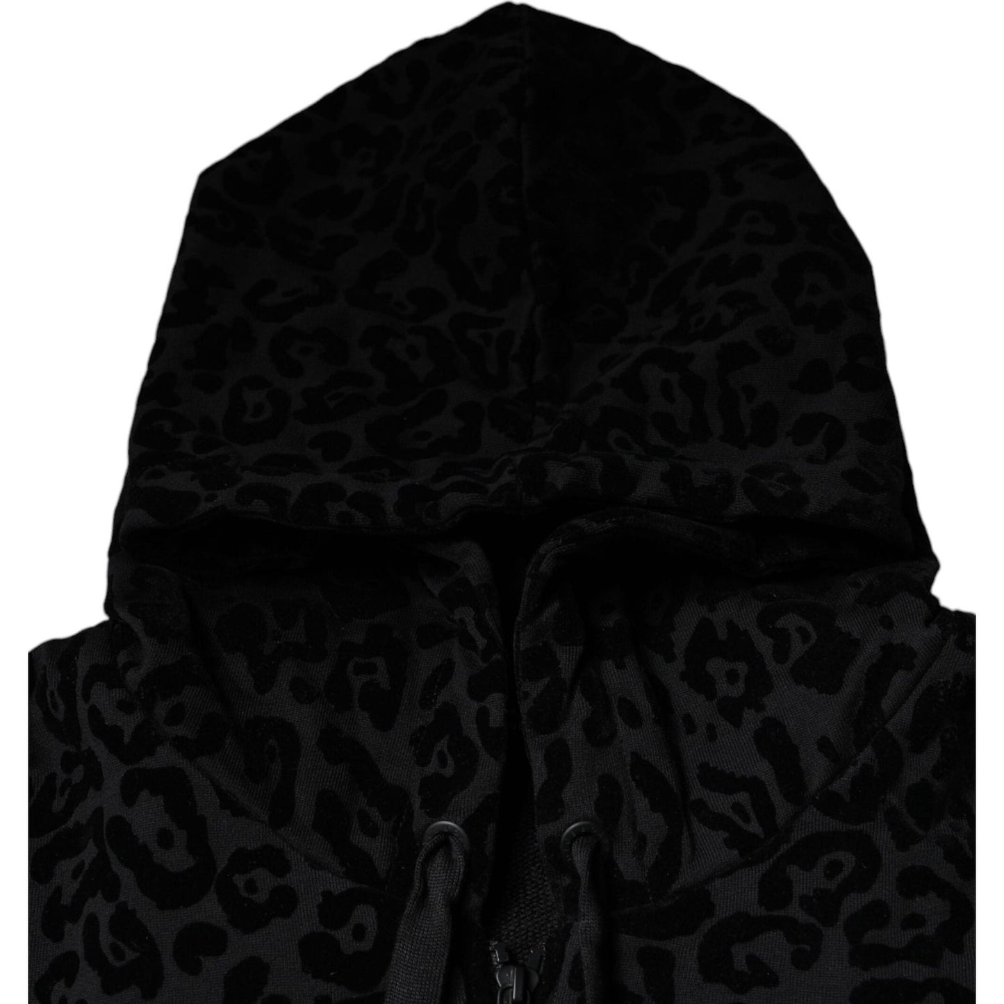 Dolce & Gabbana Black Leopard Cotton Hooded Full Zip Sweater TSH86961-48