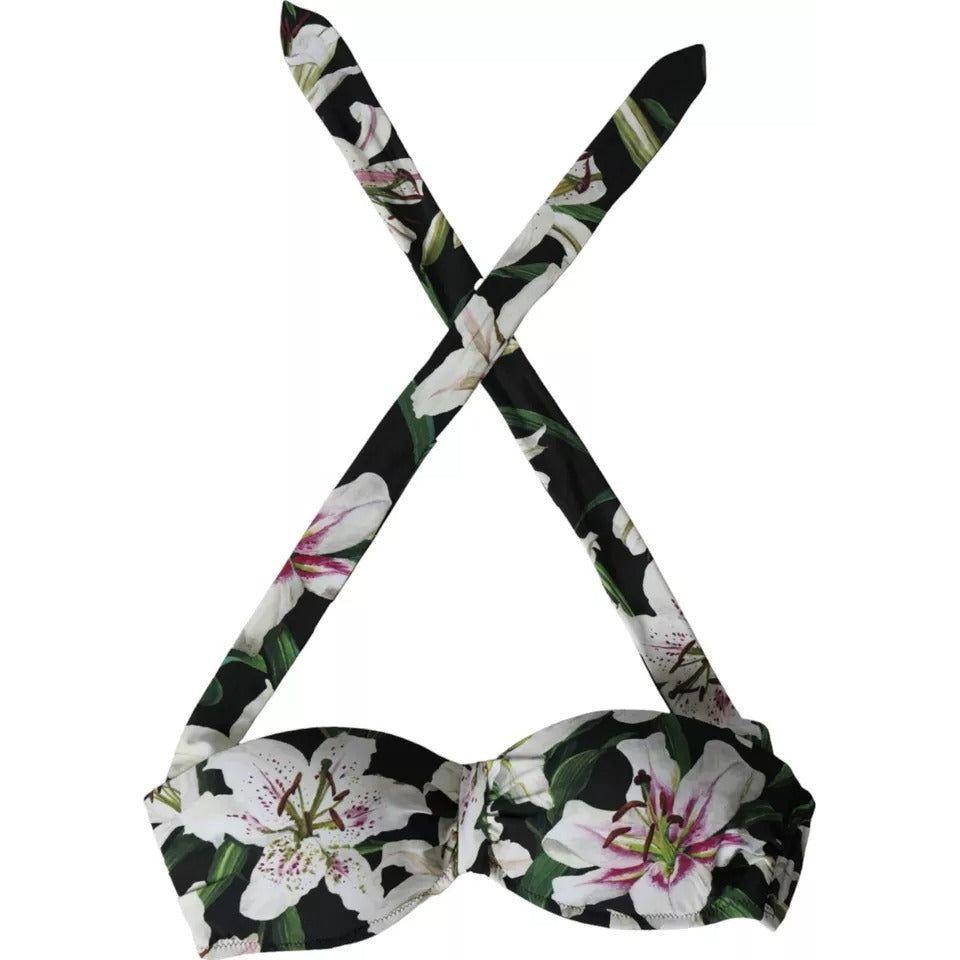 Dolce & Gabbana Black Lily Halter Swimwear Beachwear Bikini Top BIK1890-1