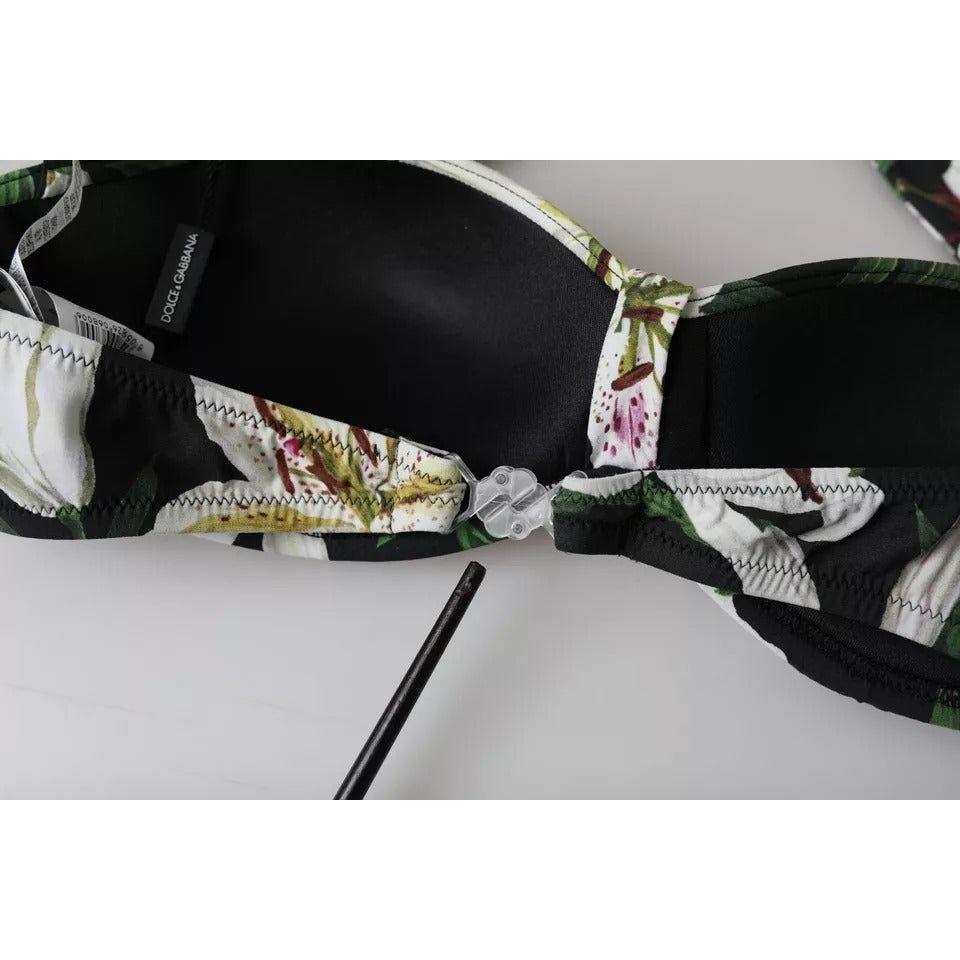 Dolce & Gabbana Black Lily Halter Swimwear Beachwear Bikini Top BIK1890-1