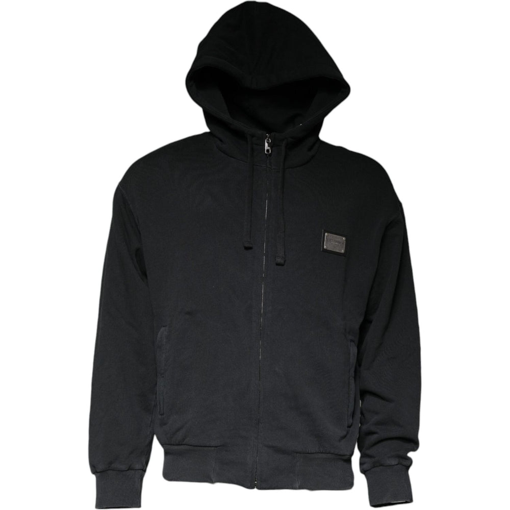 Dolce & Gabbana Black Logo Plaque Hooded Full Zip Sweater TSH86995-46