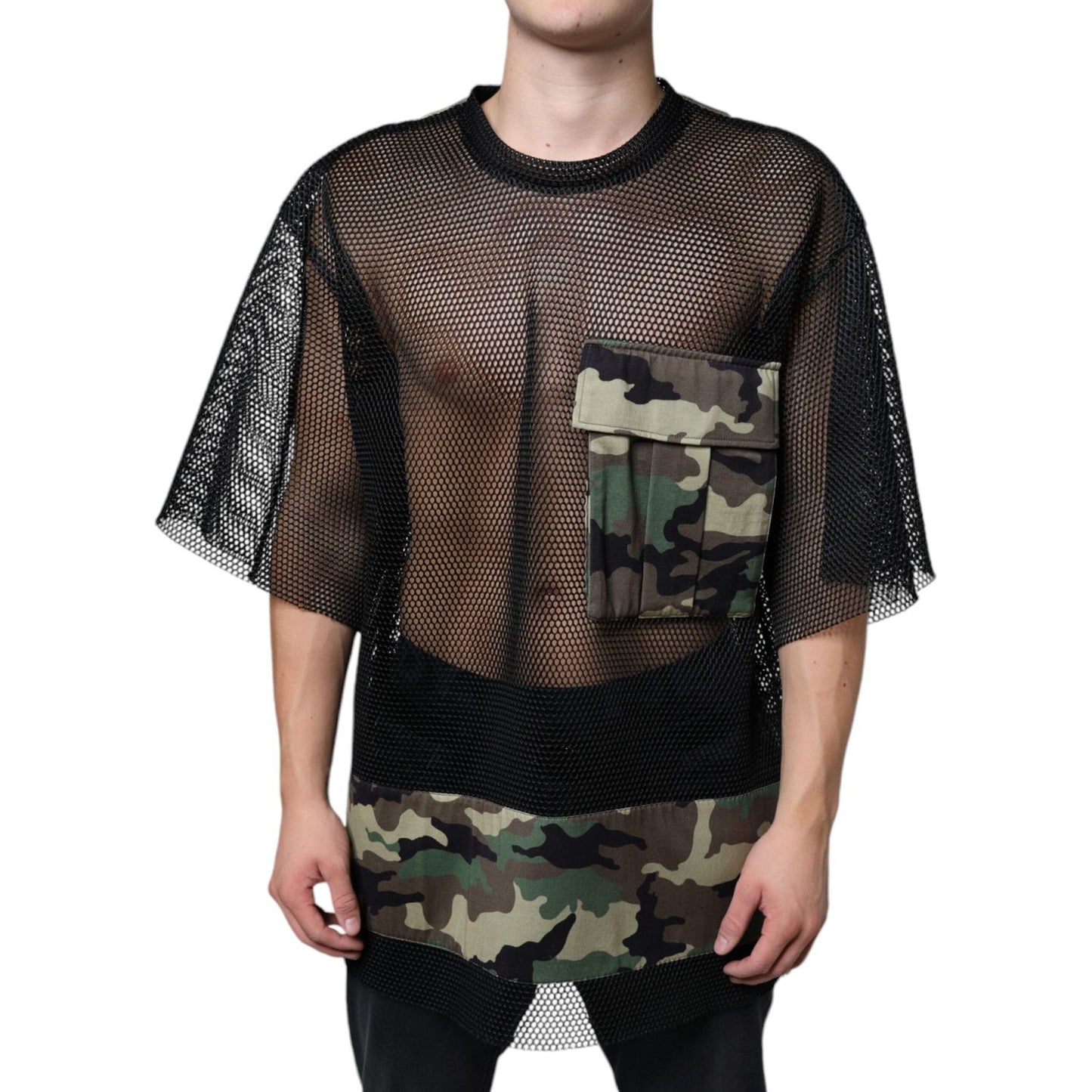 Dolce & Gabbana Black Mesh Camouflage Short Sleeves T-shirt TSH87085-52