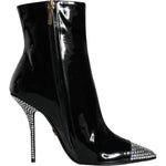 Dolce & Gabbana Black Patent Leather Crystal Heel Boots Shoes LA11273-39
