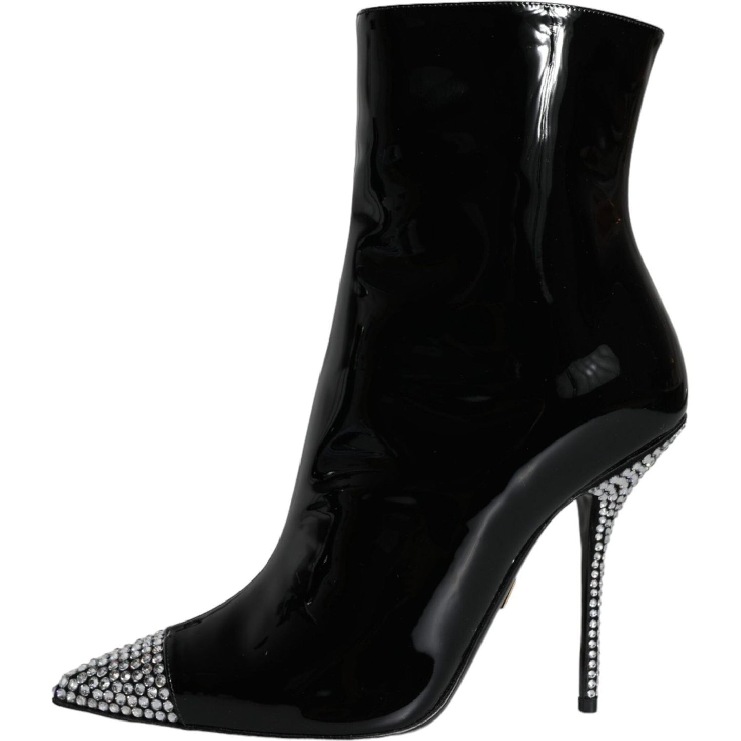 Dolce & Gabbana Black Patent Leather Crystal Heel Boots Shoes LA11273-39
