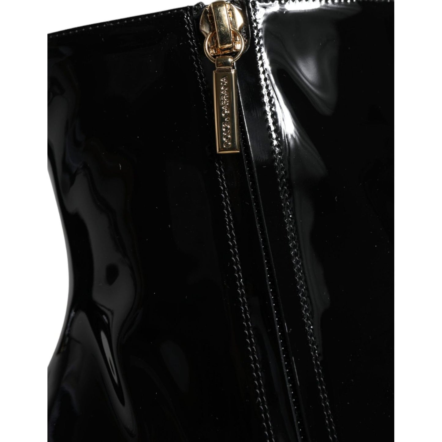Dolce & Gabbana Black Patent Leather Crystal Heel Boots Shoes LA11273-39