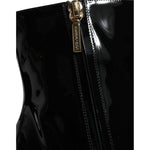 Dolce & Gabbana Black Patent Leather Crystal Heel Boots Shoes LA11273-39