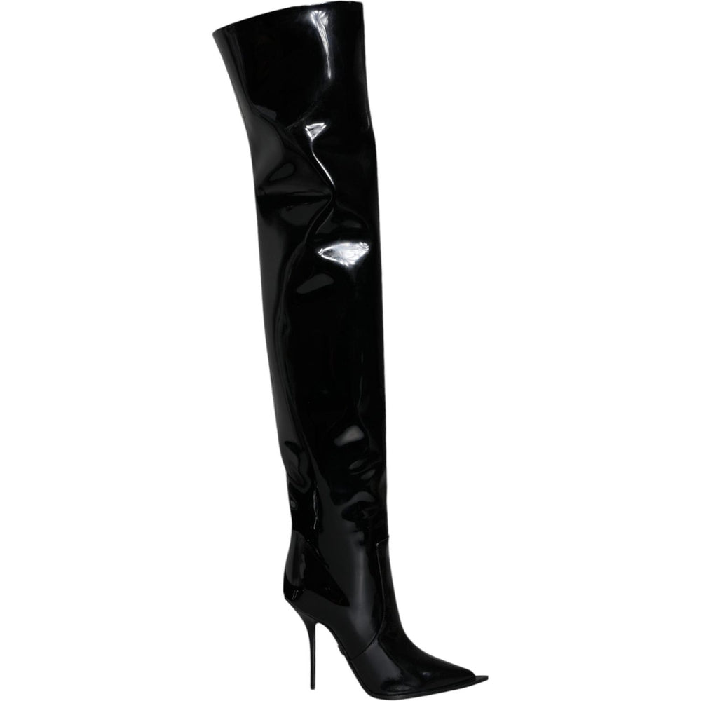 Dolce & Gabbana Black Patent Leather Knee High Boots Shoes LA11529-37