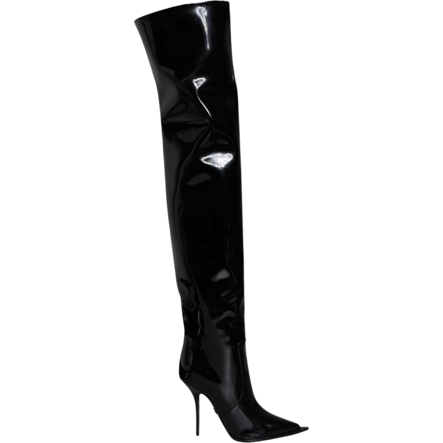Dolce & Gabbana Black Patent Leather Knee High Boots Shoes LA11529-37