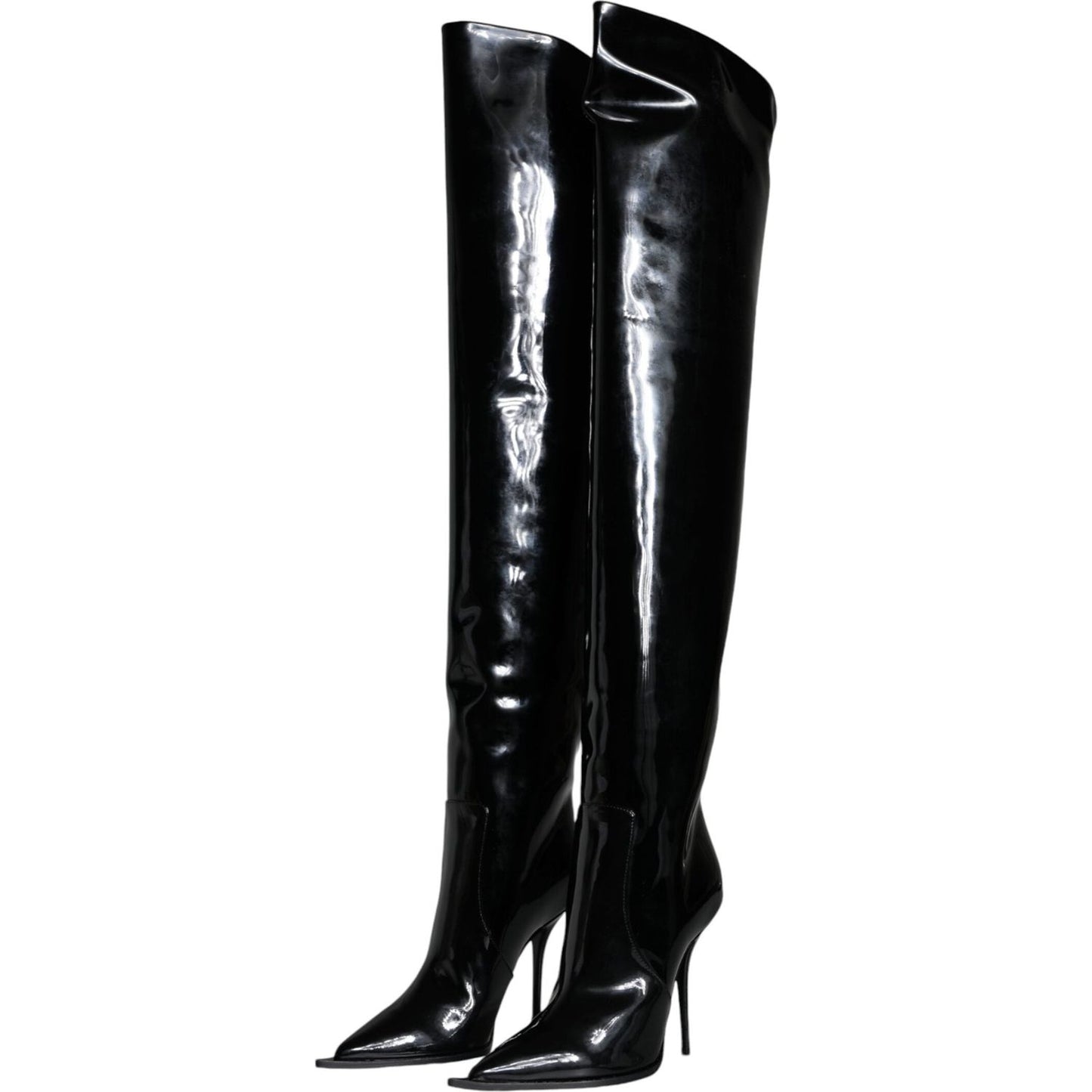 Dolce & Gabbana Black Patent Leather Knee High Boots Shoes LA11529-37