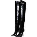 Dolce & Gabbana Black Patent Leather Knee High Boots Shoes LA11529-37