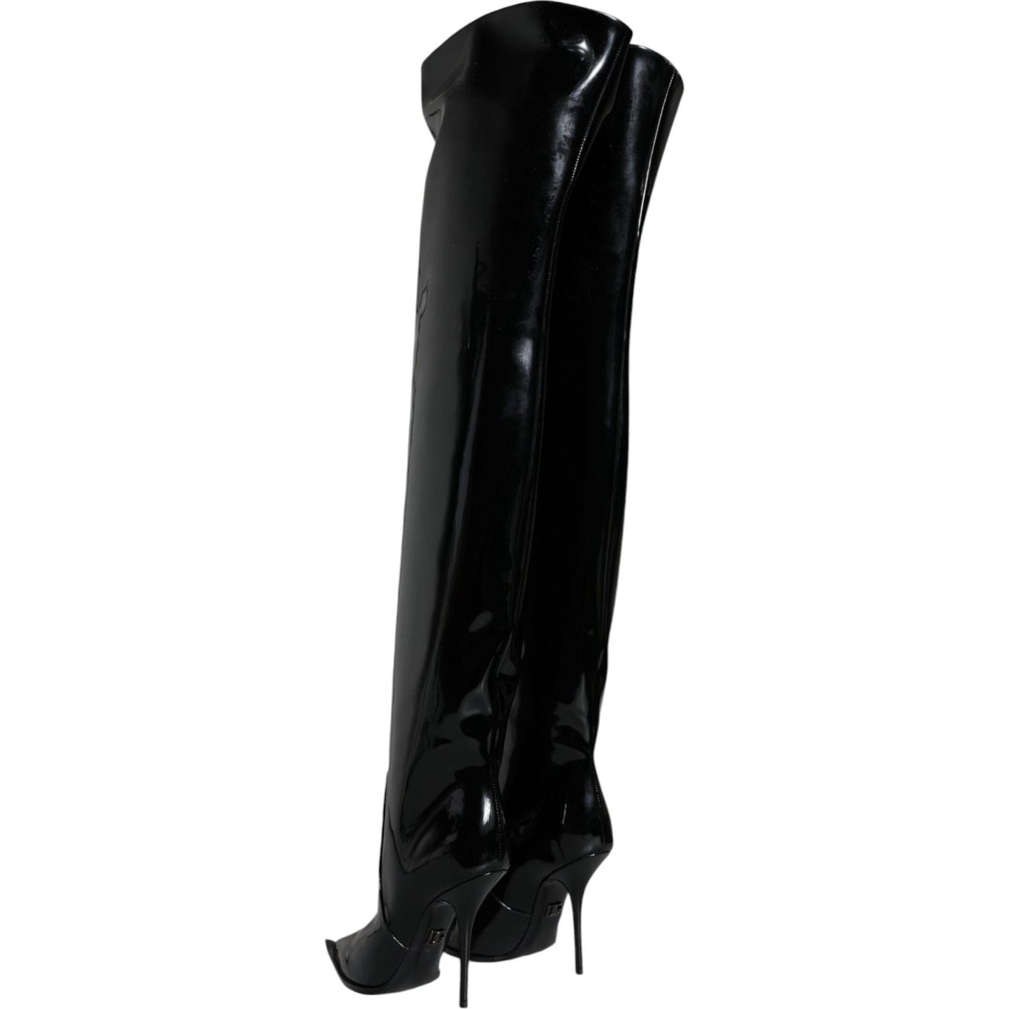 Dolce & Gabbana Black Patent Leather Knee High Boots Shoes LA11529-37