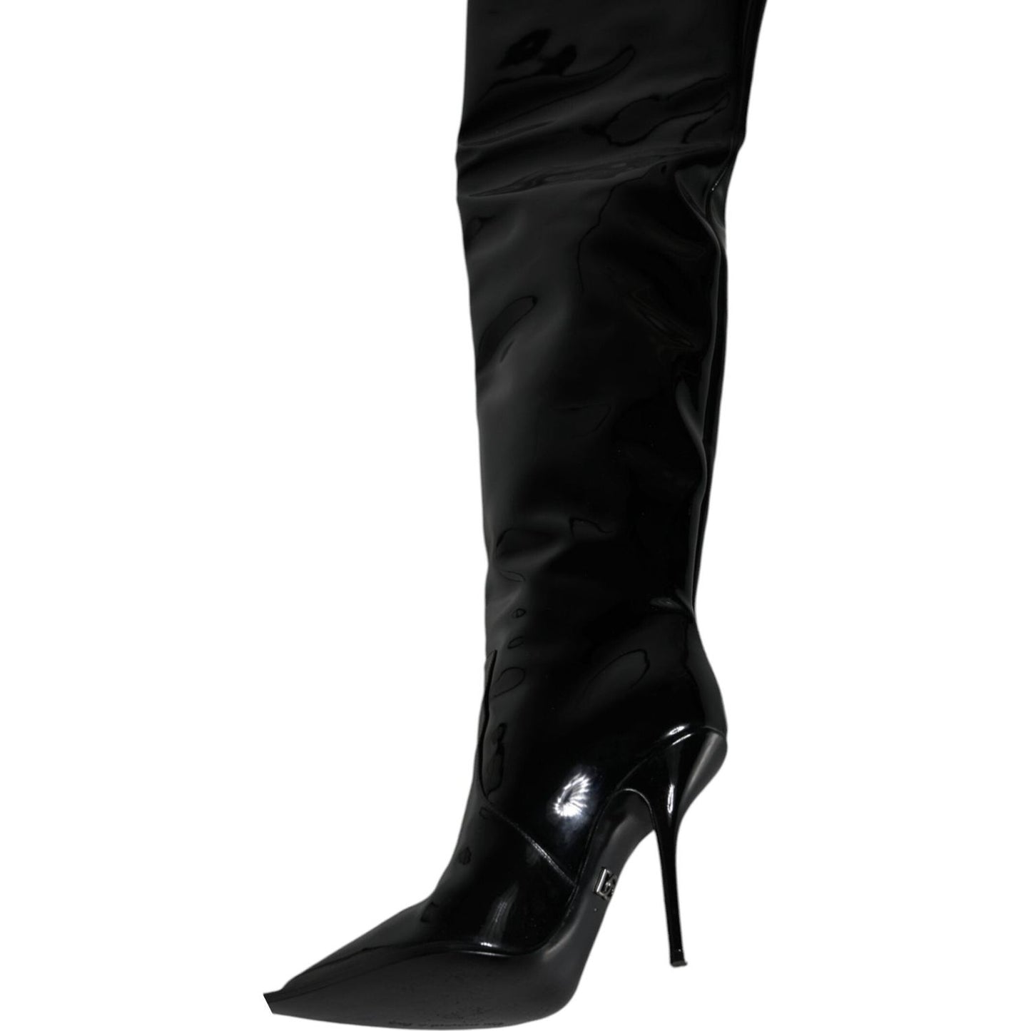 Dolce & Gabbana Black Patent Leather Knee High Boots Shoes LA11529-37