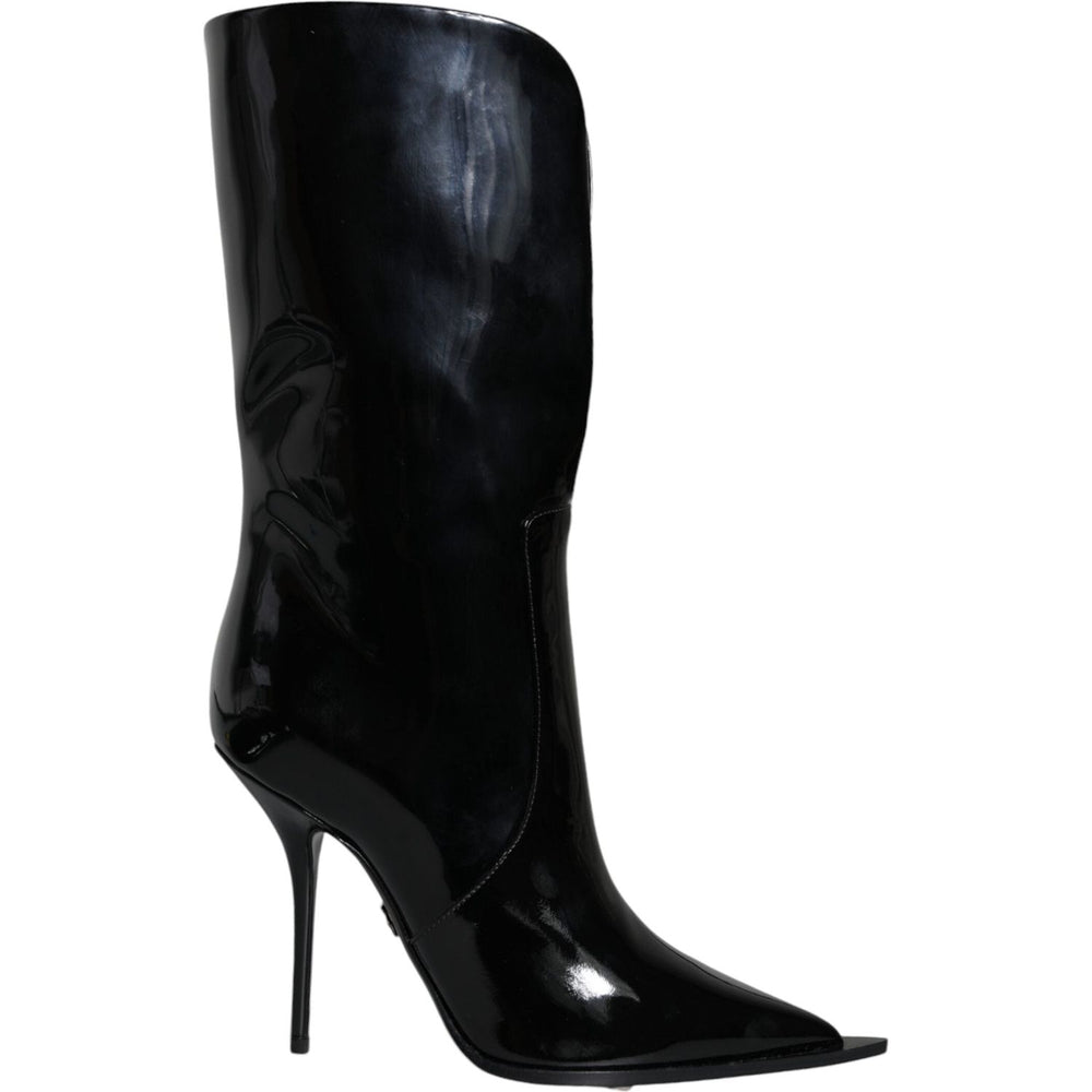 Dolce & Gabbana Black Patent Leather Mid Calf Boots Shoes LA11530-37