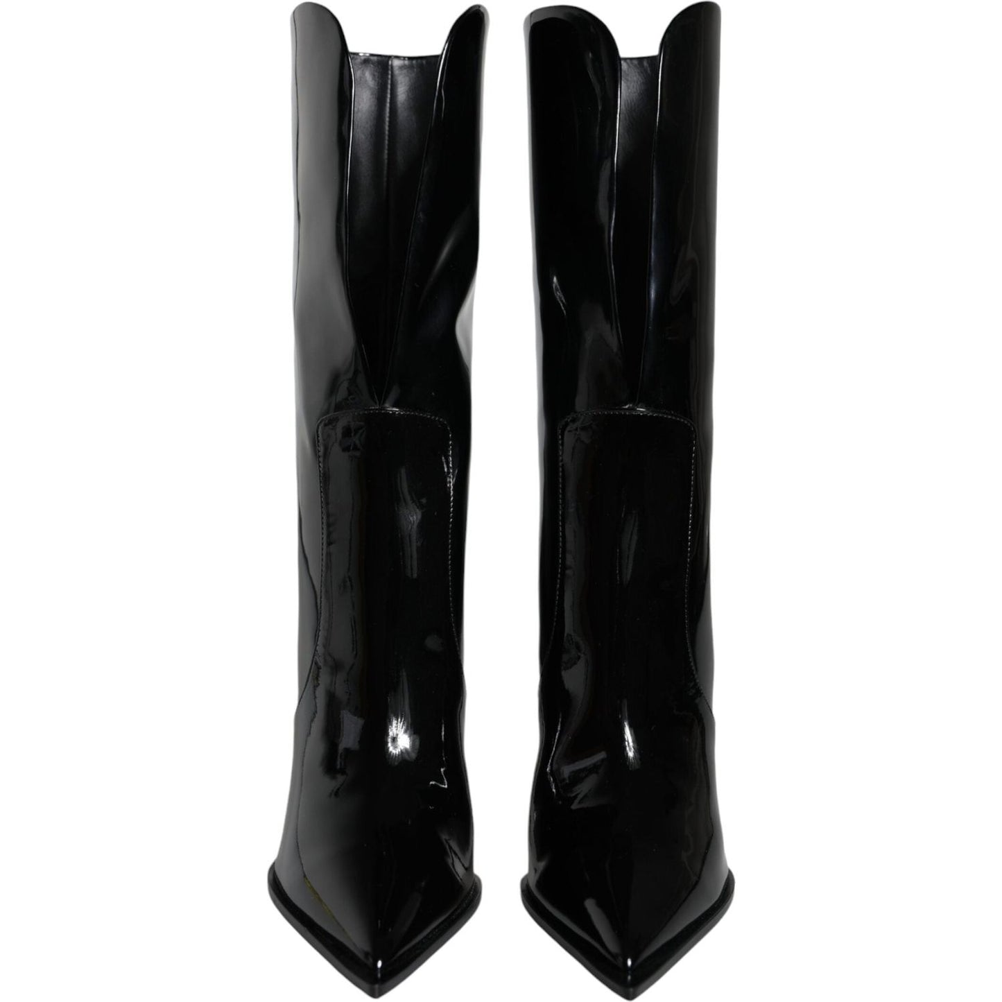 Dolce & Gabbana Black Patent Leather Mid Calf Boots Shoes LA11530-37