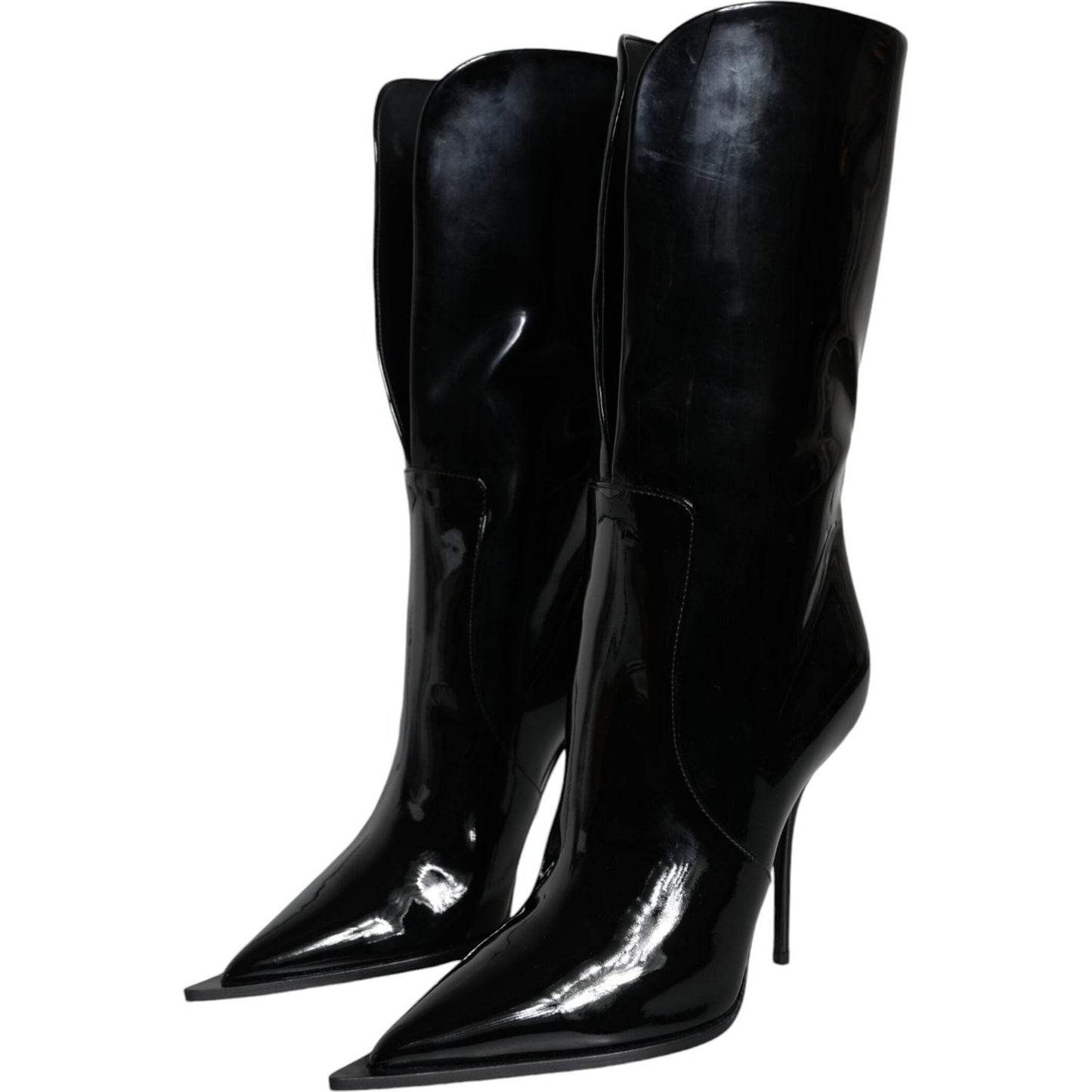 Dolce & Gabbana Black Patent Leather Mid Calf Boots Shoes LA11530-37