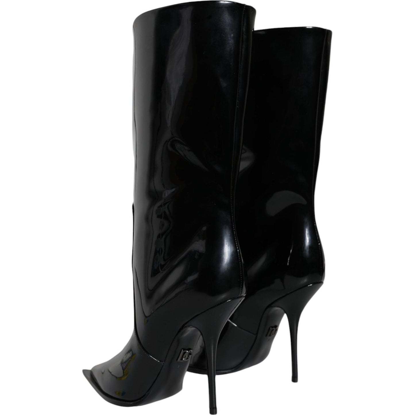 Dolce & Gabbana Black Patent Leather Mid Calf Boots Shoes LA11530-37