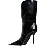 Dolce & Gabbana Black Patent Leather Mid Calf Boots Shoes LA11530-37
