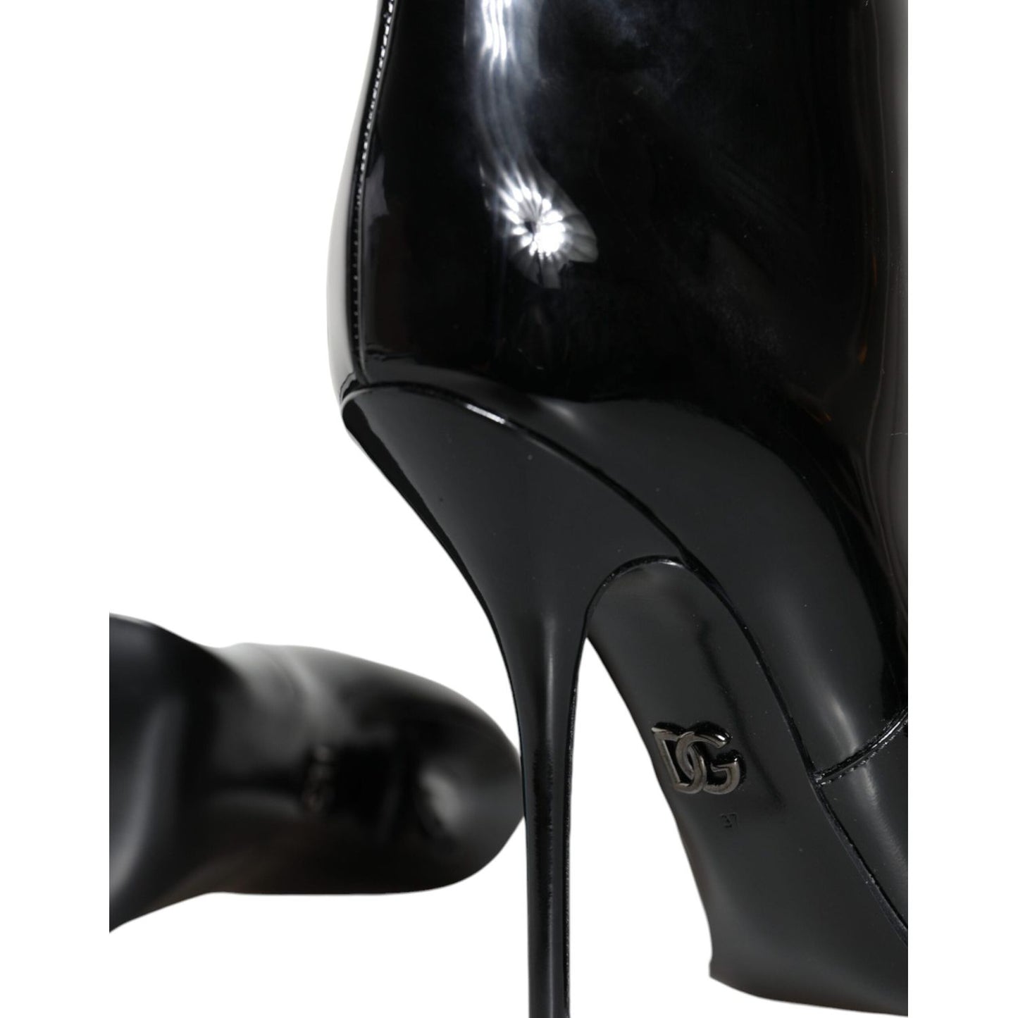 Dolce & Gabbana Black Patent Leather Mid Calf Boots Shoes LA11530-37
