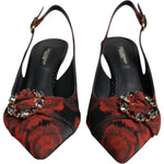 Dolce & Gabbana Black Red Floral Crystal Heel Slingback Shoes LA9018-36