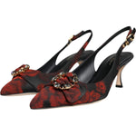 Dolce & Gabbana Black Red Floral Crystal Heel Slingback Shoes LA9018-36
