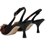 Dolce & Gabbana Black Red Floral Crystal Heel Slingback Shoes LA9018-36
