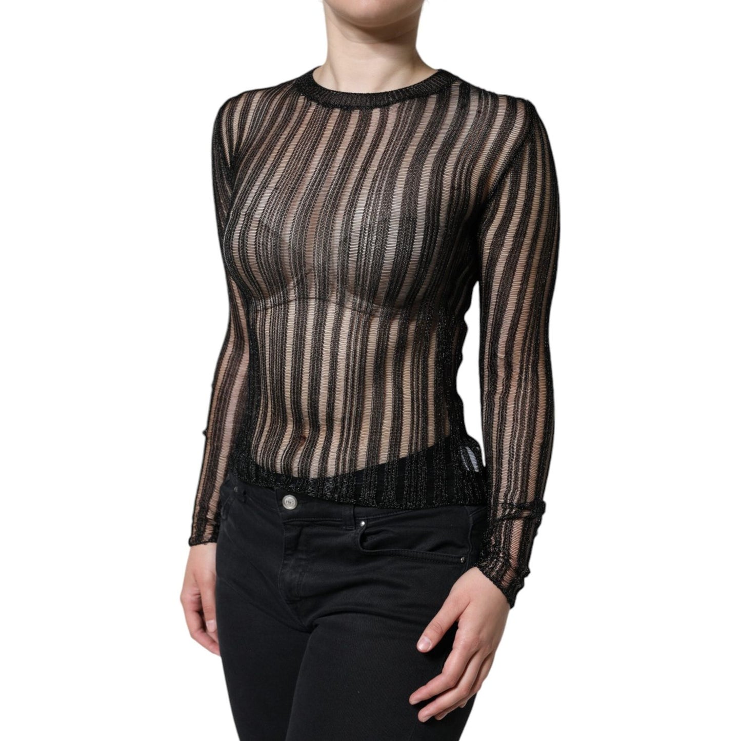 Dolce & Gabbana Black Stripe See Through Long Sleeves Top TSH86568-40