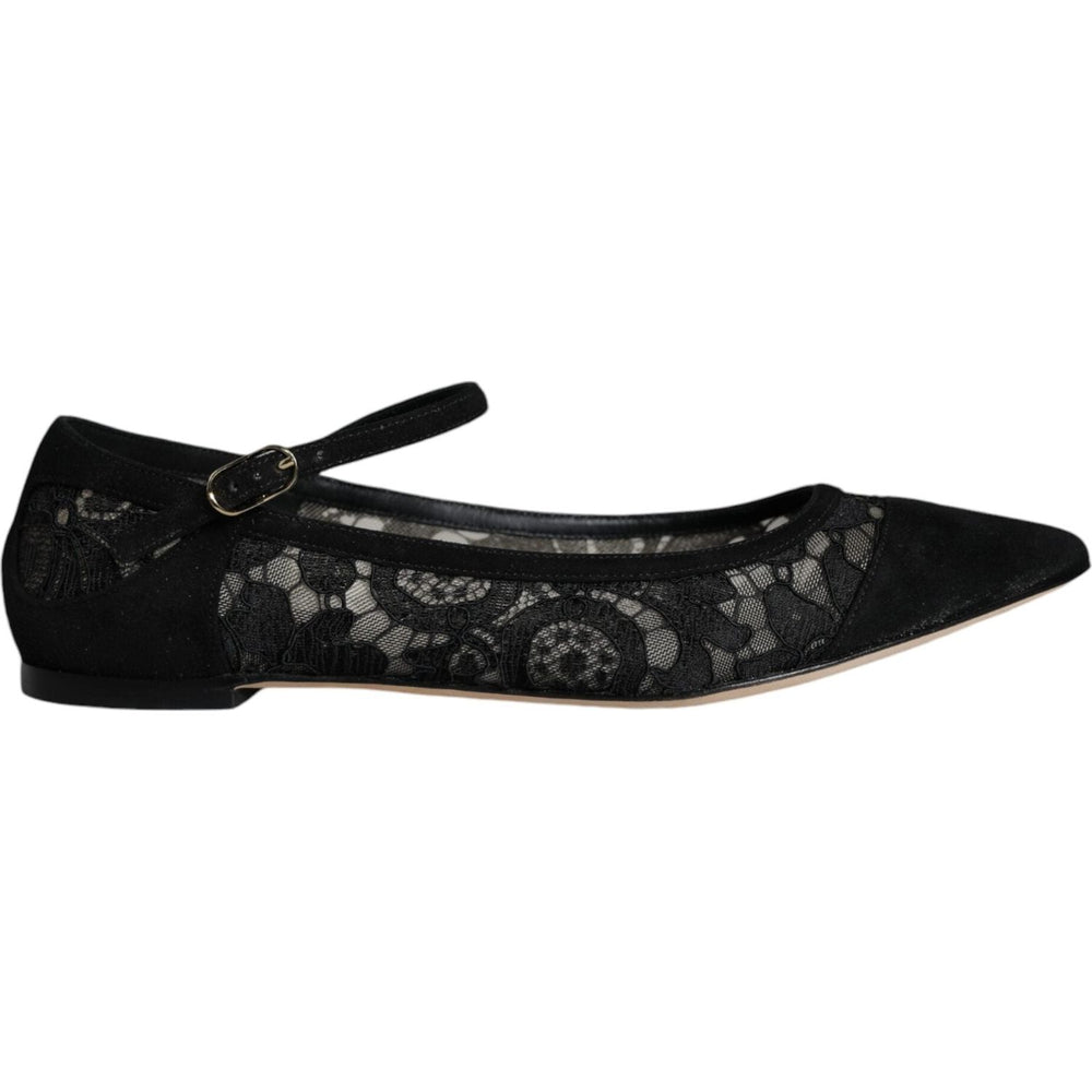 Dolce & Gabbana Black Taormina Lace Bellucci Flats Shoes LA11498-36