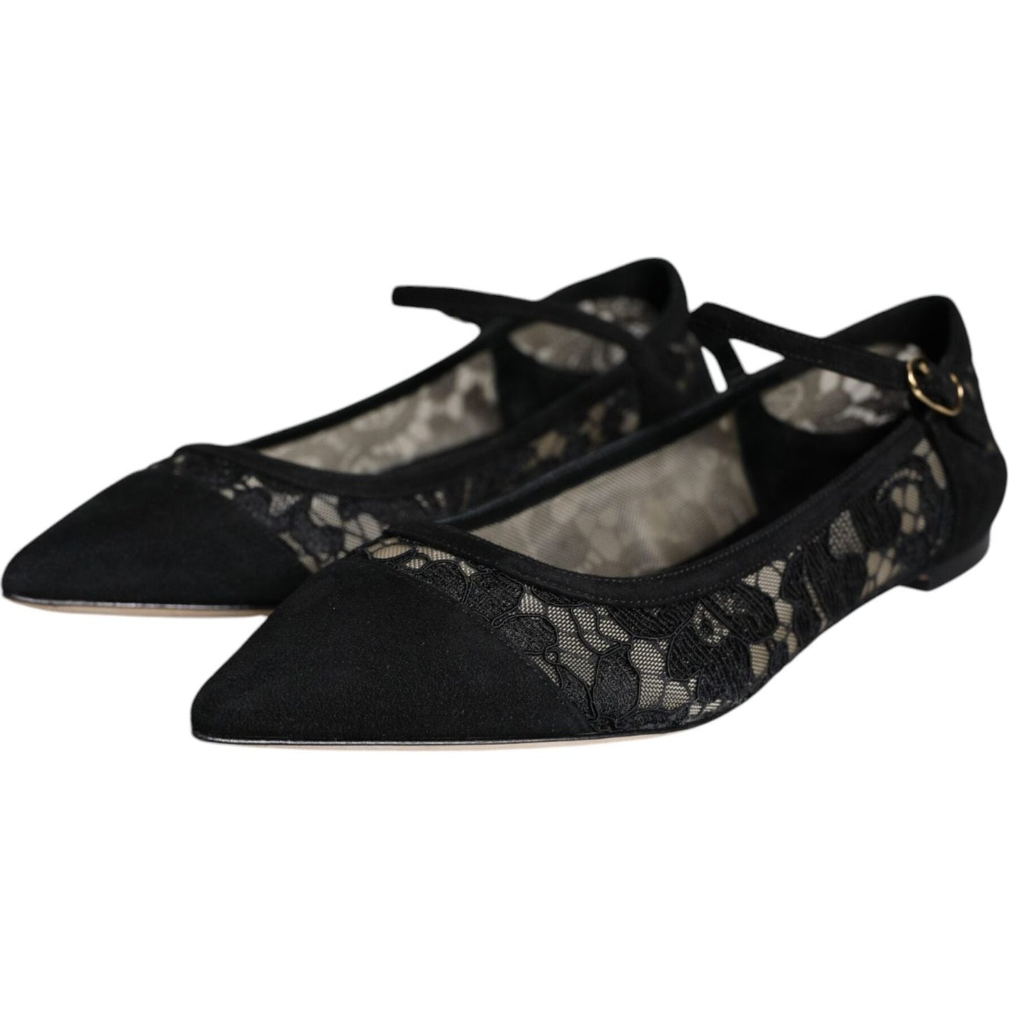 Dolce & Gabbana Black Taormina Lace Bellucci Flats Shoes LA11498-36