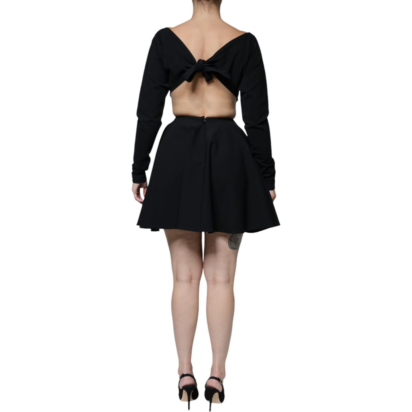 Dolce & Gabbana Black Viscose Cut Out A-line Long Sleeves Mini Dress DR81470-40