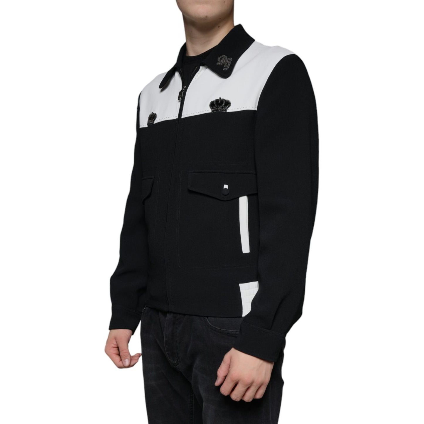 Dolce & Gabbana Black White DG Crown Full Zip Blouson Jacket JKT4084-46