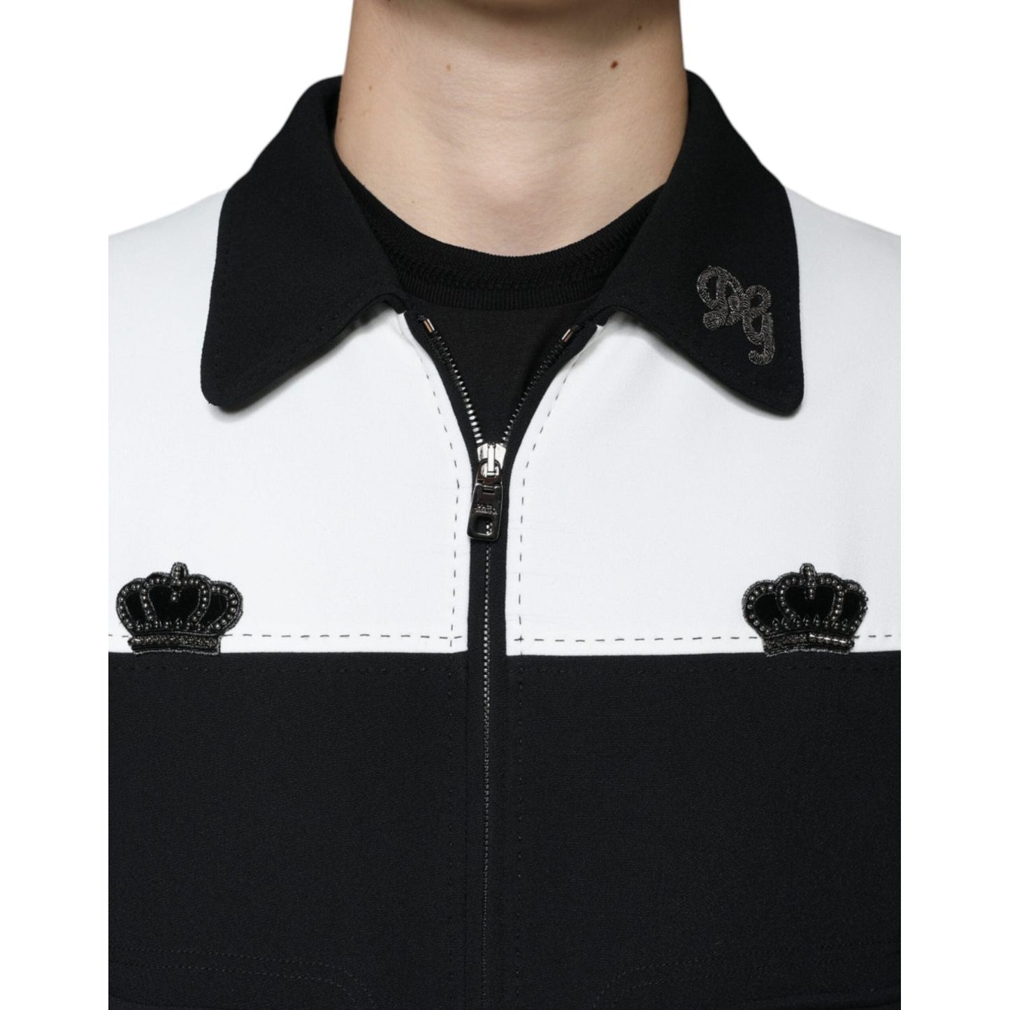 Dolce & Gabbana Black White DG Crown Full Zip Blouson Jacket JKT4084-46