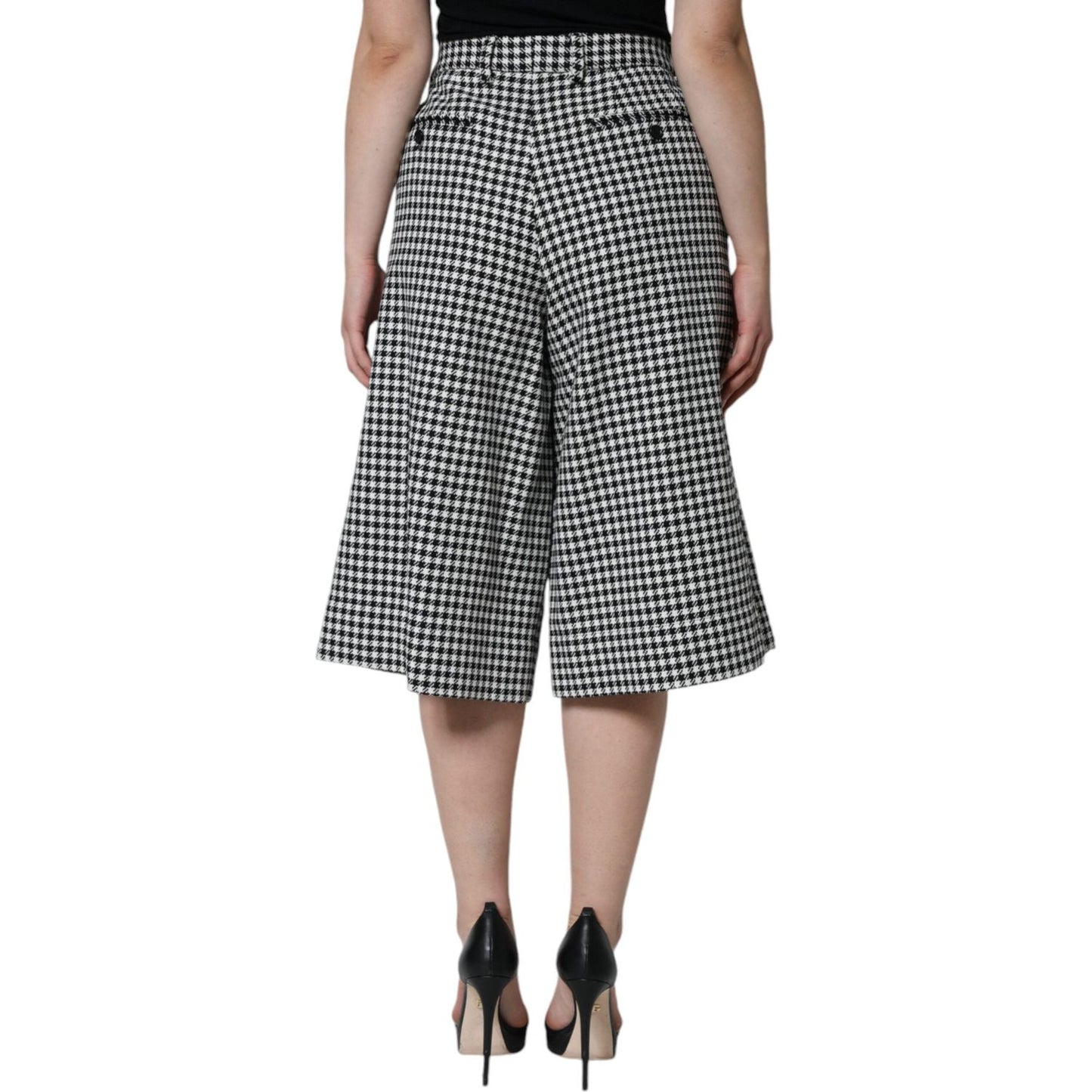 Dolce & Gabbana Black White Houndstooth Cropped Wide Leg Pants PAN74171-48
