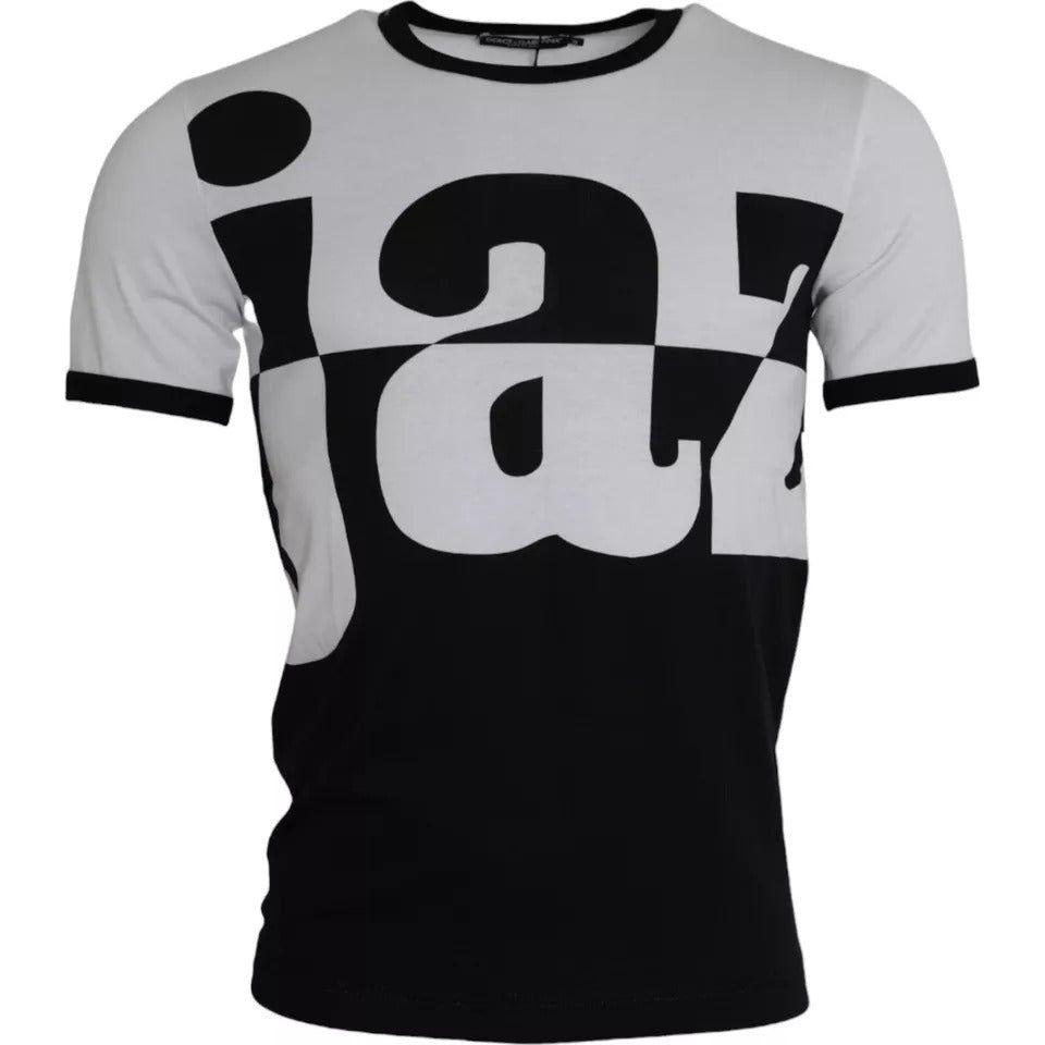Dolce & Gabbana Black White Jazz Print Cotton Short Sleeves T-shirt TSH86444-44