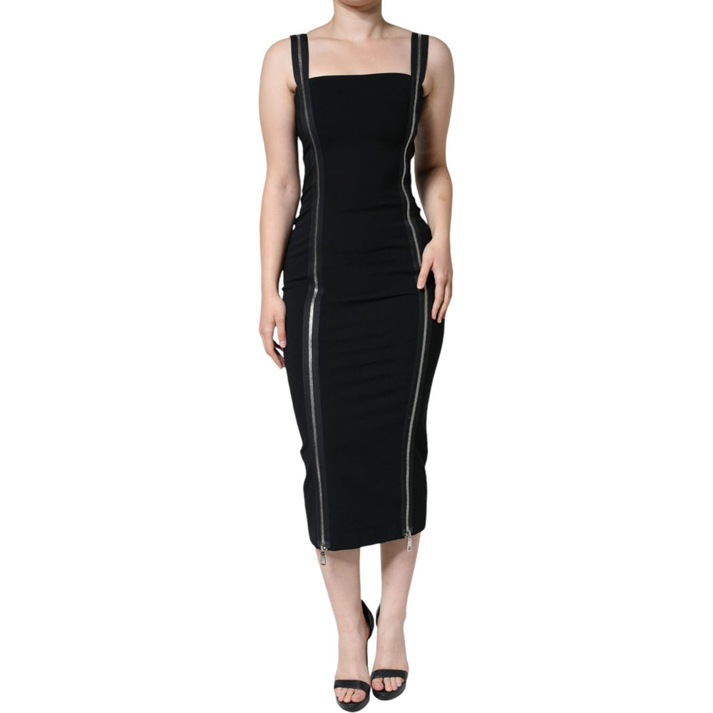Dolce & Gabbana Black Zipper Bodycon Sheath Midi Dress DR281291-40