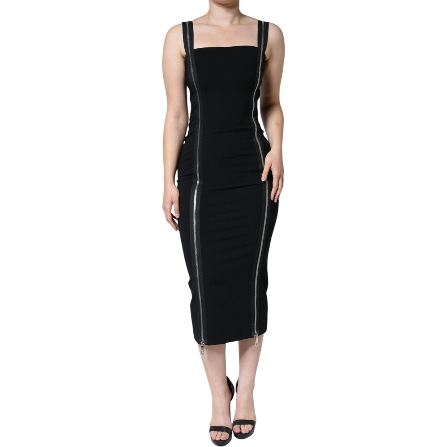 Dolce & Gabbana Black Zipper Bodycon Sheath Midi Dress DR281291-40