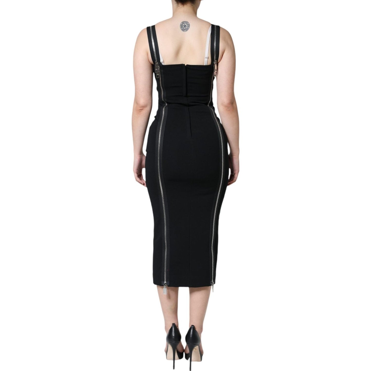 Dolce & Gabbana Black Zipper Bodycon Sheath Midi Dress DR281291-40