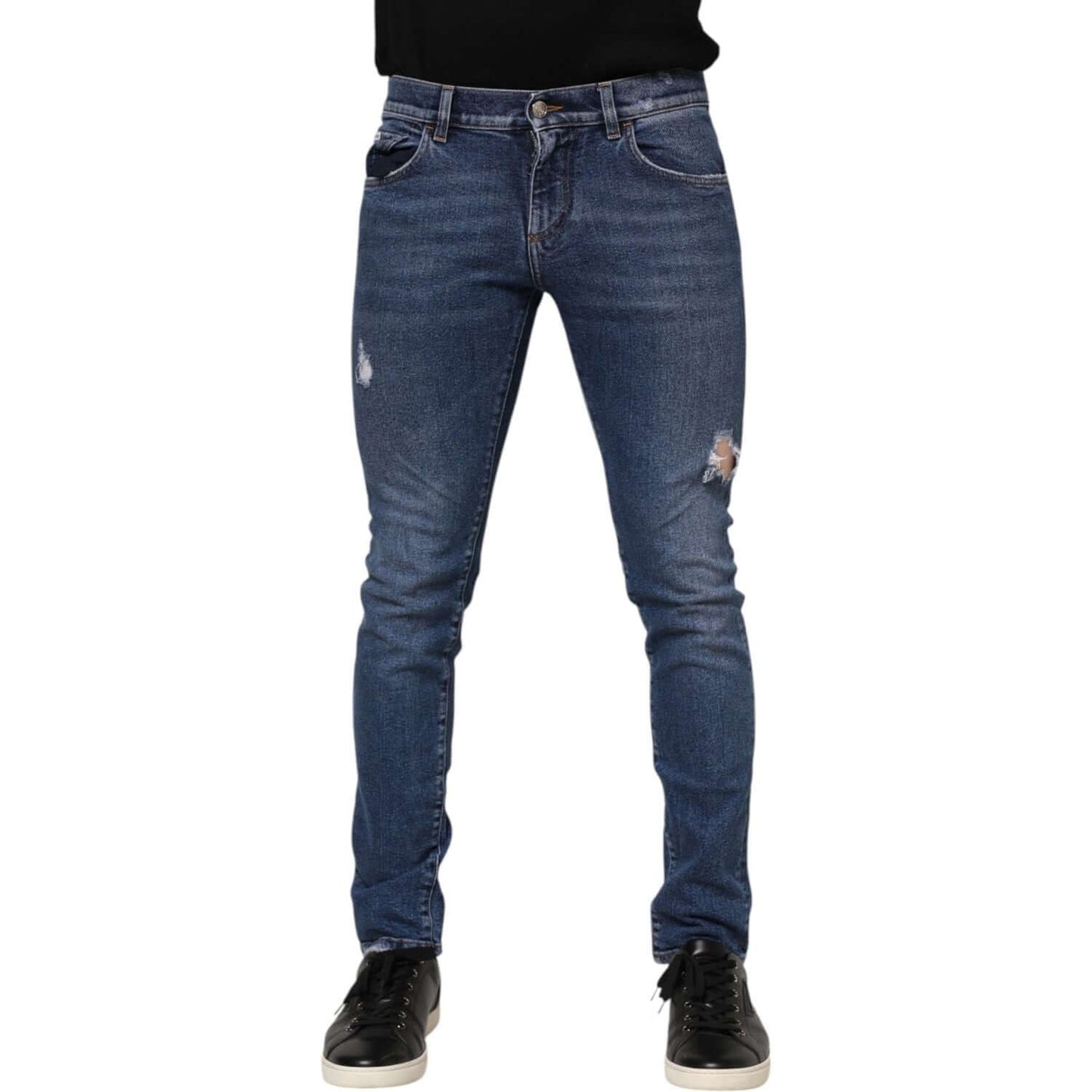 Dolce & Gabbana Blue Cotton Logo Plaque Skinny Men Denim Jeans PAN76403-46