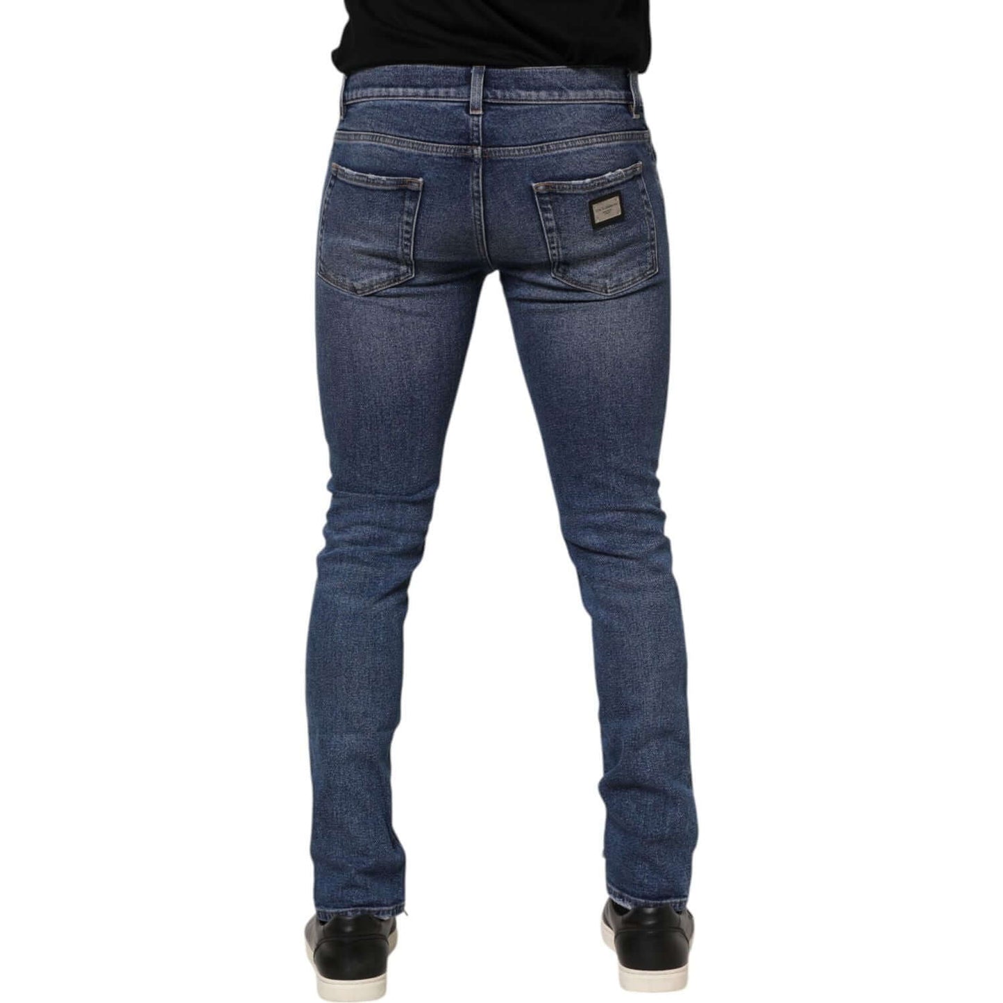 Dolce & Gabbana Blue Cotton Logo Plaque Skinny Men Denim Jeans PAN76403-46