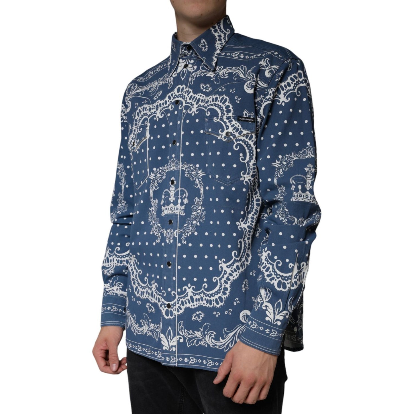 Dolce & Gabbana Blue White Bandana Print Cotton Casual Shirt TSH7927-40
