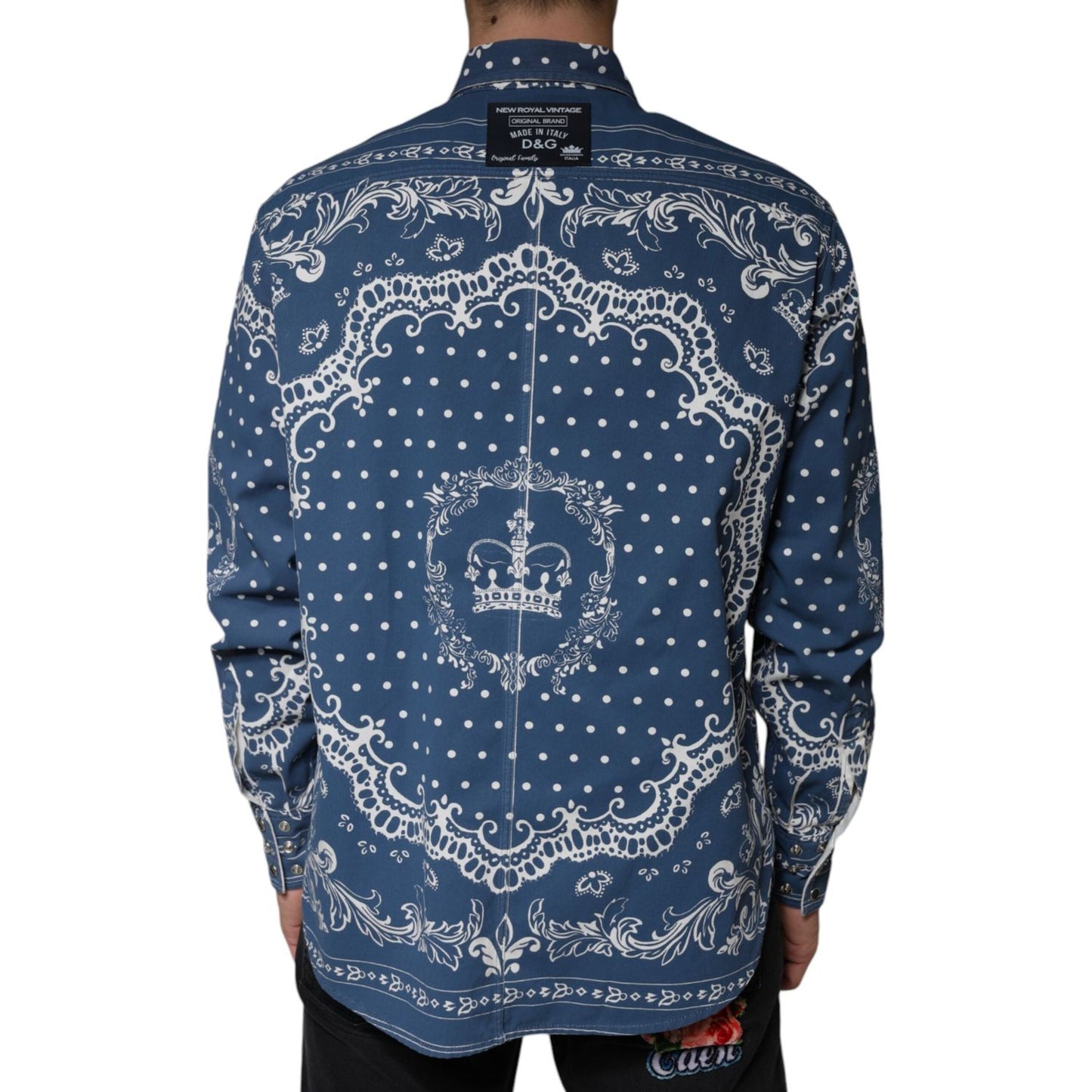 Dolce & Gabbana Blue White Bandana Print Cotton Casual Shirt TSH7927-40