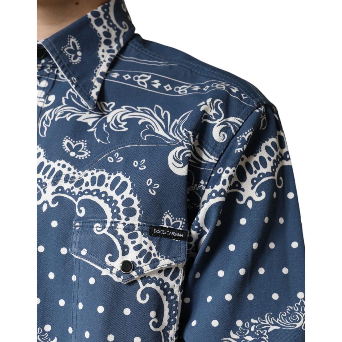 Dolce & Gabbana Blue White Bandana Print Cotton Casual Shirt TSH7927-40