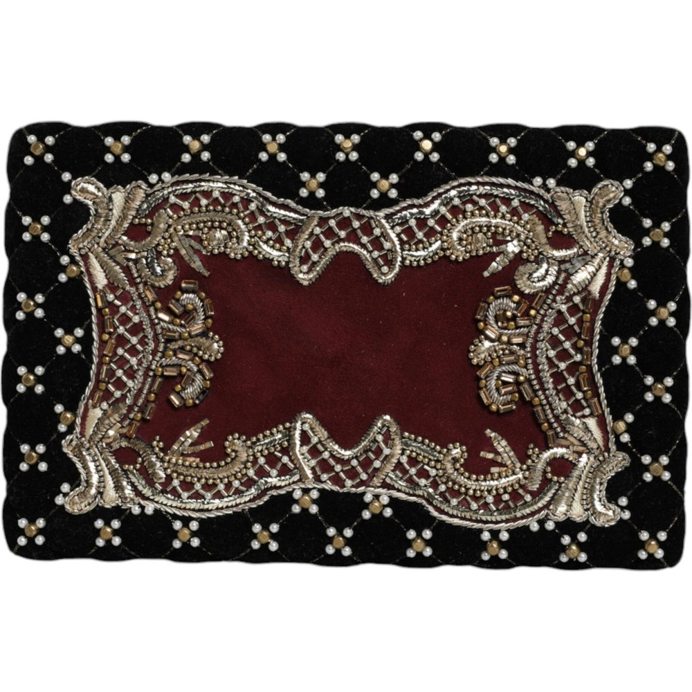 Dolce & Gabbana Bordeaux Black Velvet Gold Frame Clutch Evening Purse Bag BAG1523