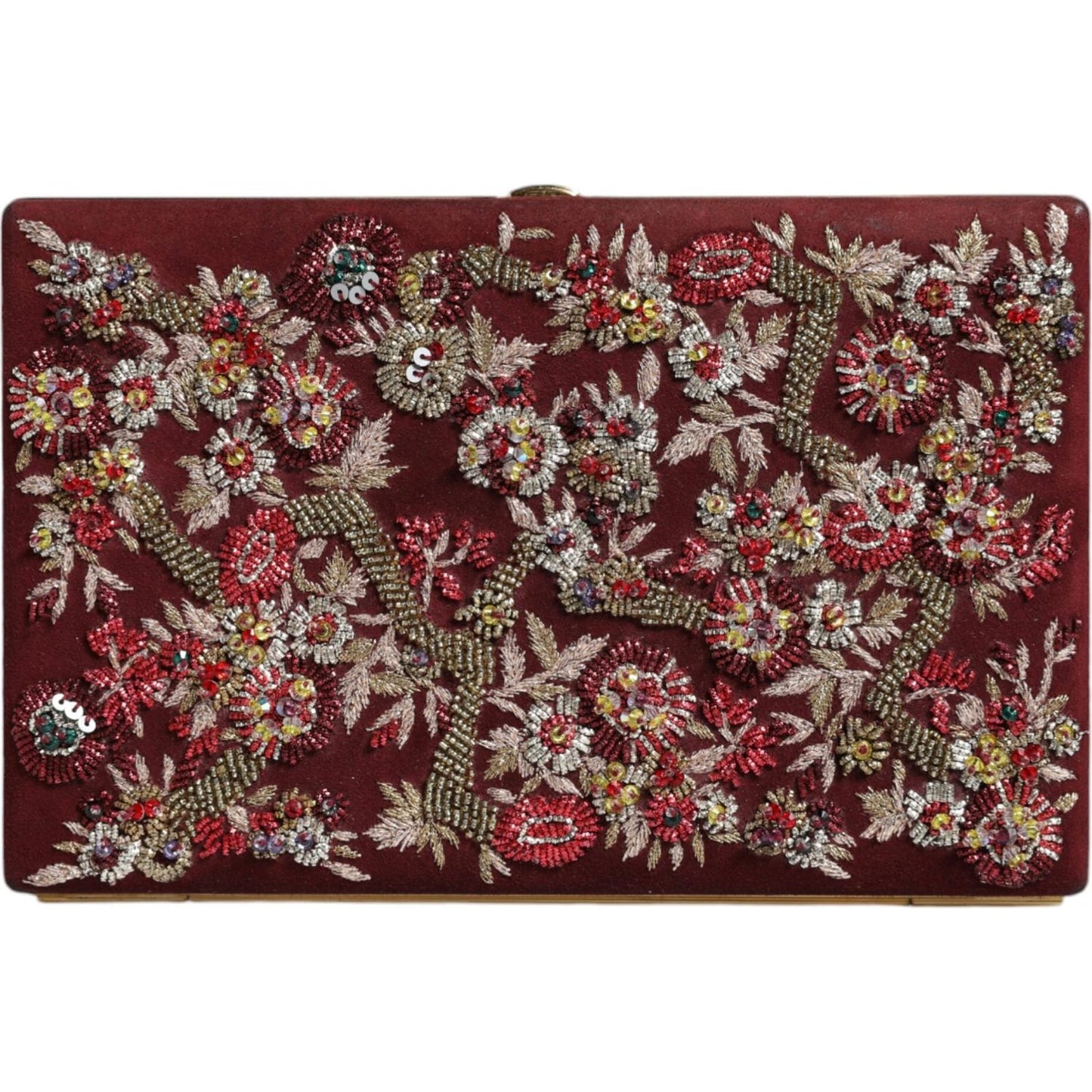 Dolce & Gabbana Bordeaux Velvet Gold Frame Clutch Evening Bag BAG4131